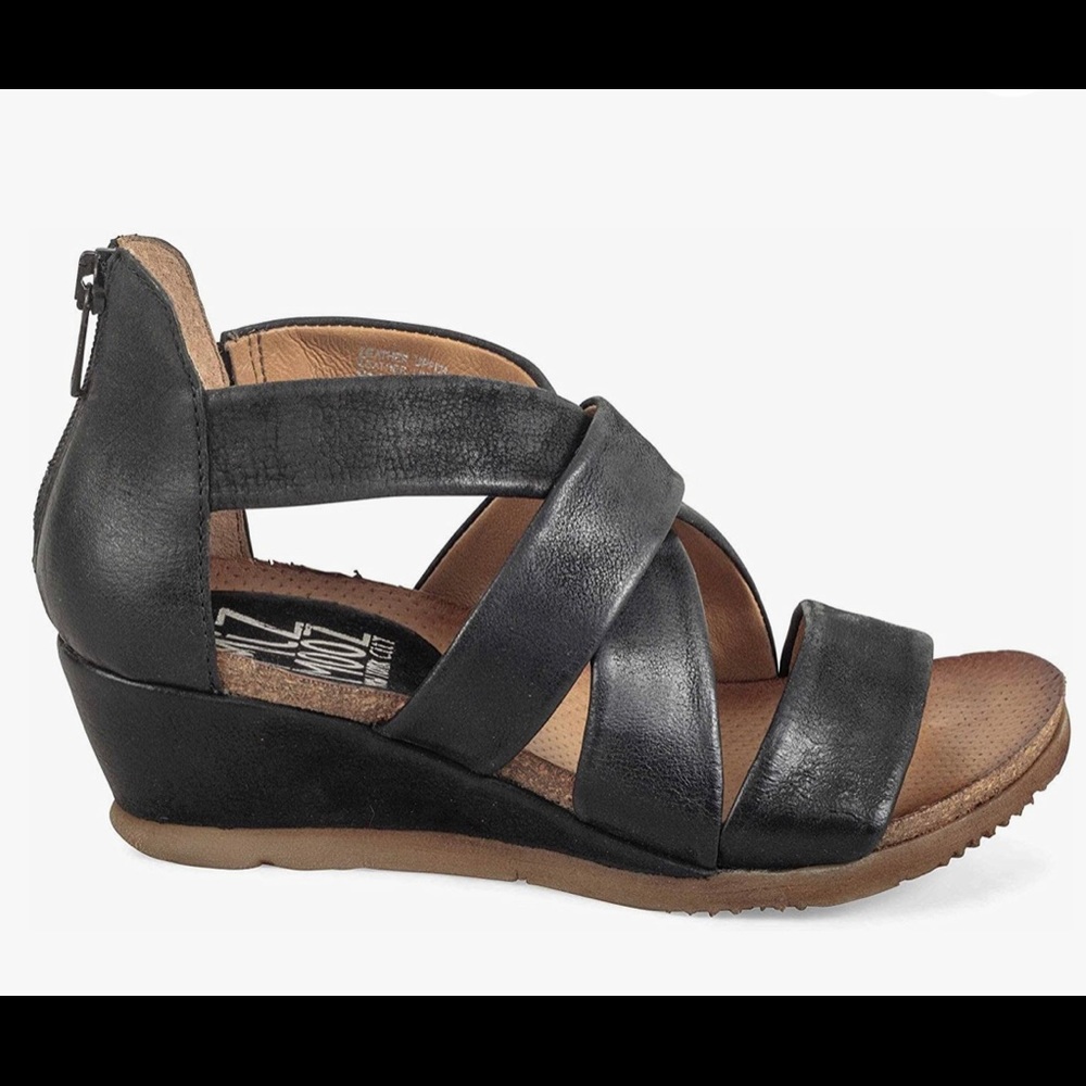 NIB NWT Miz Mooz Mika Black Wedge Heel Sandals sz EU 36 US 5.5-6